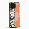 Personalized floral mobile cover with green leaves and elegant name printing