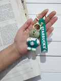 Cute Bear Coffee-Style Keychain – Green Outfit Charm for Bags & Keys