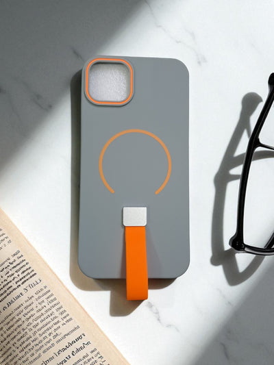 Grey MagSafe Soft TPU Case with Orange Finger Grip