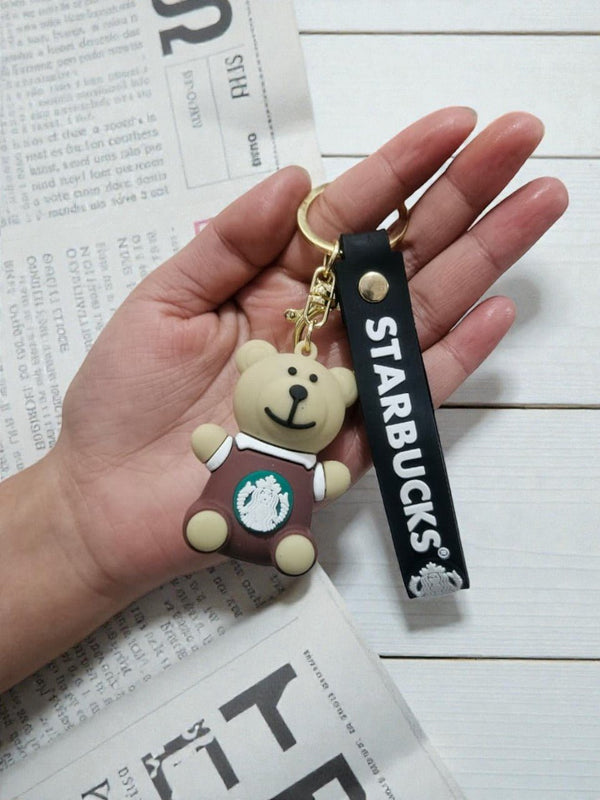 Cute Bear Coffee - Style Keychain – Black Strap Silicone Charm for Keys & Bags - Cover Stall
