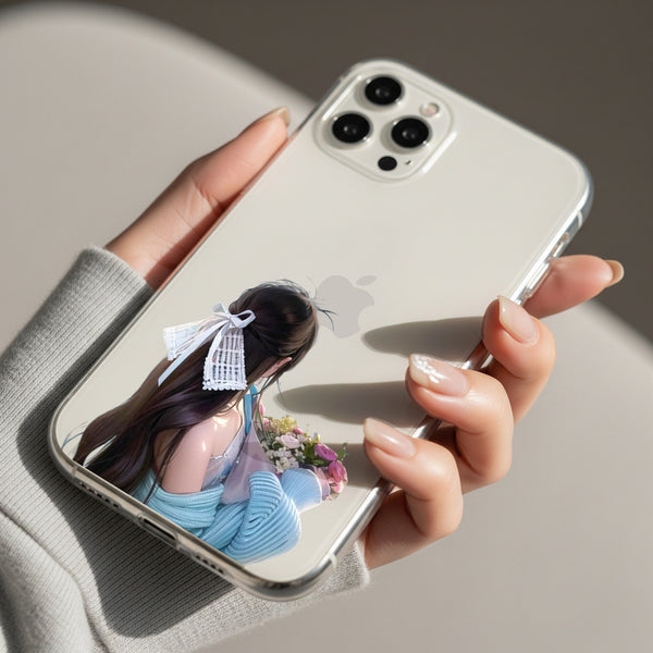 Girl with Flowers Silicon Phone Case [With Custom Name] - Cover Stall