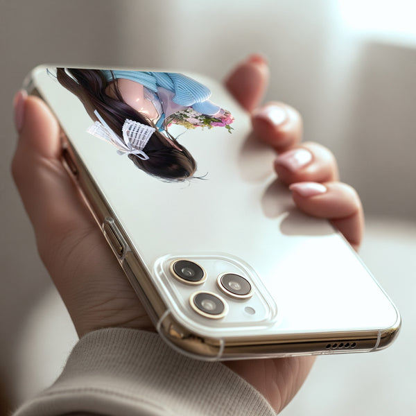 Girl with Flowers Silicon Phone Case [With Custom Name] - Cover Stall