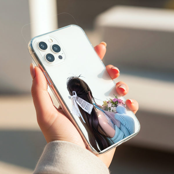 Girl with Flowers Silicon Phone Case [With Custom Name] - Cover Stall