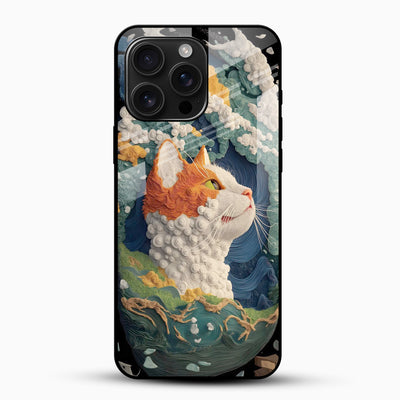 Artistic Wave Cat Glass Mobile Cover – Premium Aesthetic