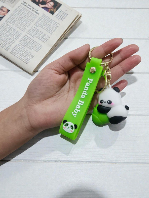 Cute Panda Baby Keychain – Green Silicone Cartoon Charm for Keys & Bags - Cover Stall