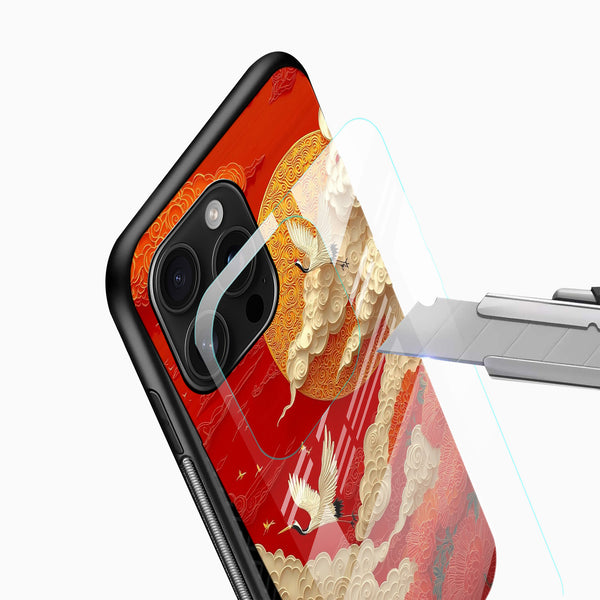 Red Sunset Crane Glass Mobile Case - Cover Stall