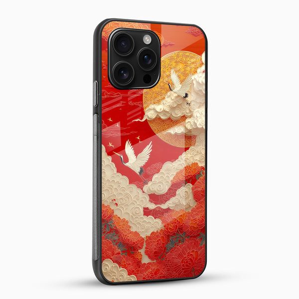 Red Sunset Crane Glass Mobile Case - Cover Stall