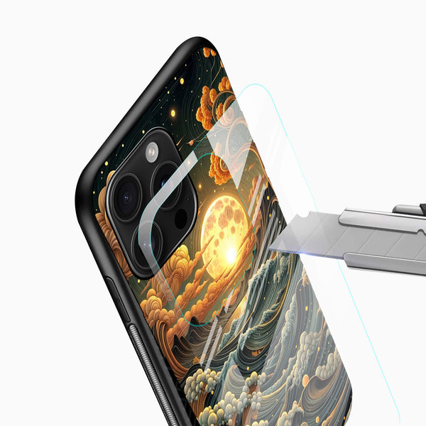 Golden Moon Ocean Waves Glass Mobile Case - Cover Stall