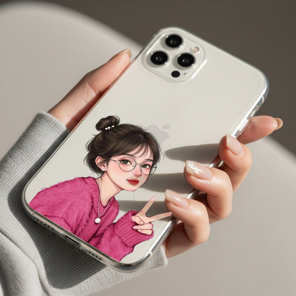 Cute Girl with Glasses Silicon Mobile Case - Cover Stall