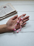 Pink Floral Cartoon Beaded Phone Charm – Cute Aesthetic Wrist Strap