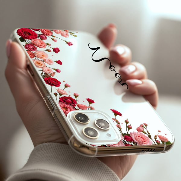 Rose Floral Custom Name Silicon Mobile Case - Cover Stall