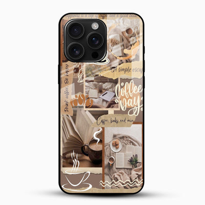 Coffee Day Books Collage Glass Mobile Case – Cozy Aesthetic Design