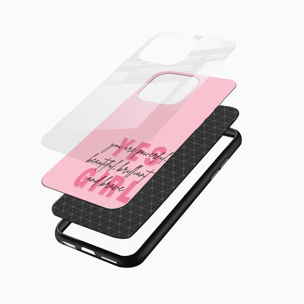 Yes Girl Glass Mobile Cover – Pink Motivational Quote - Cover Stall