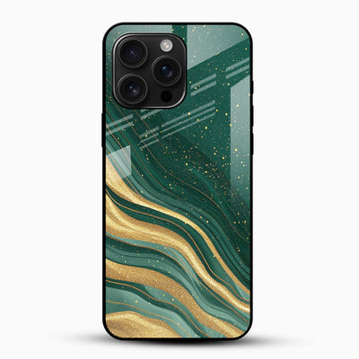 Emerald Green & Gold Marble Glass Mobile Case