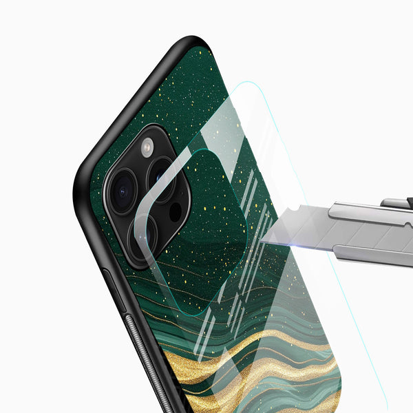 Emerald Green & Gold Marble Glass Mobile Case - Cover Stall