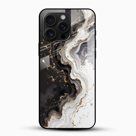 Black & White Gold Swirl Marble Glass Phone Case