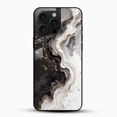 Black & White Gold Swirl Marble Glass Phone Case