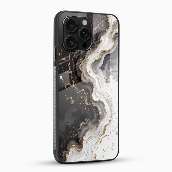 Black & White Gold Swirl Marble Glass Phone Case - Cover Stall