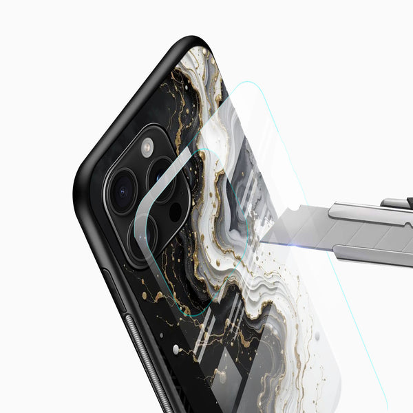 Black & White Gold Swirl Marble Glass Phone Case - Cover Stall