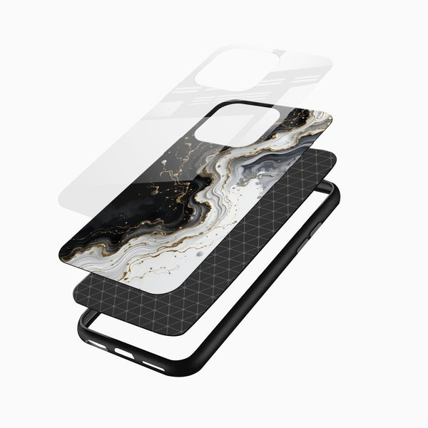 Black & White Gold Swirl Marble Glass Phone Case - Cover Stall