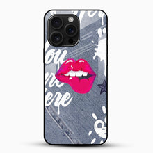Pink Lips & Denim Print Glass Phone Case