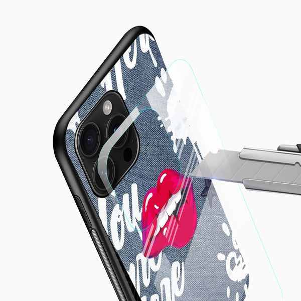 Pink Lips & Denim Print Glass Phone Case - Cover Stall
