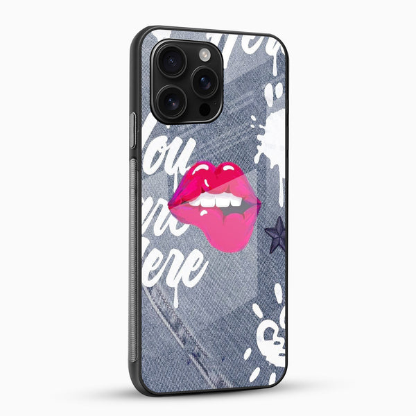 Pink Lips & Denim Print Glass Phone Case - Cover Stall