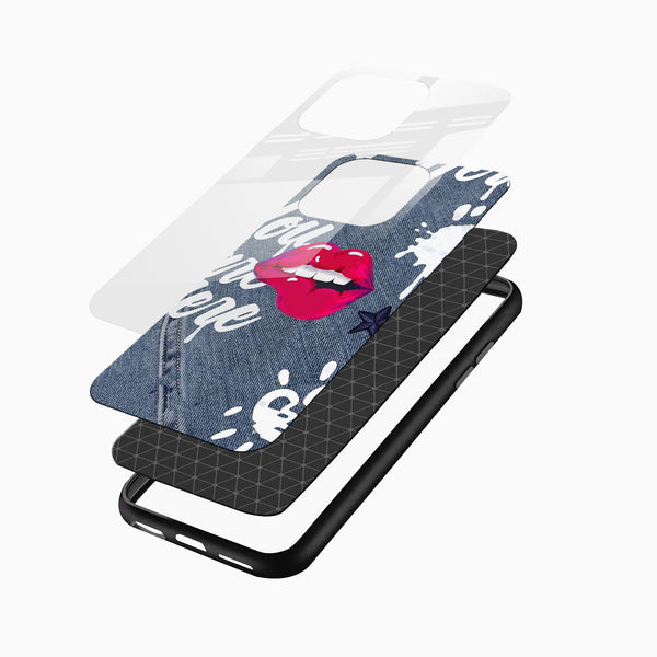 Pink Lips & Denim Print Glass Phone Case - Cover Stall