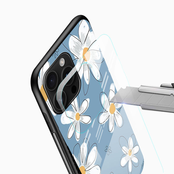 Blue Daisy Floral Glass Mobile Case – Soft Aesthetic Design - Cover Stall