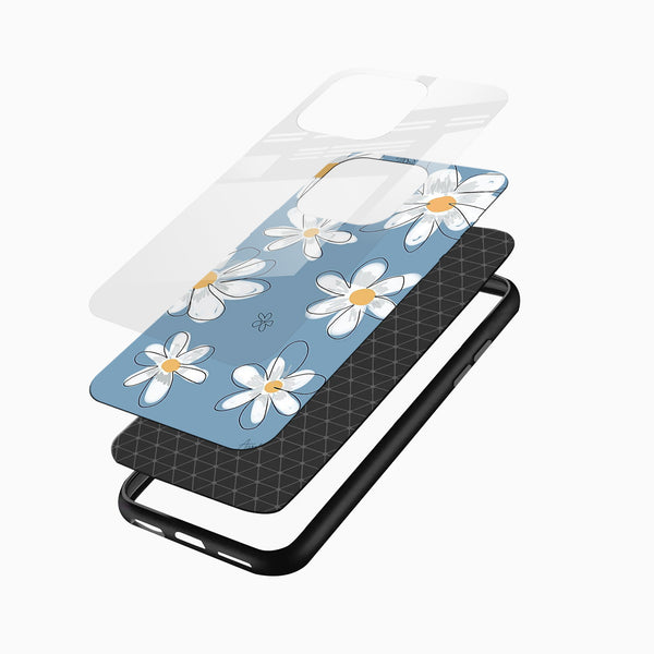 Blue Daisy Floral Glass Mobile Case – Soft Aesthetic Design - Cover Stall
