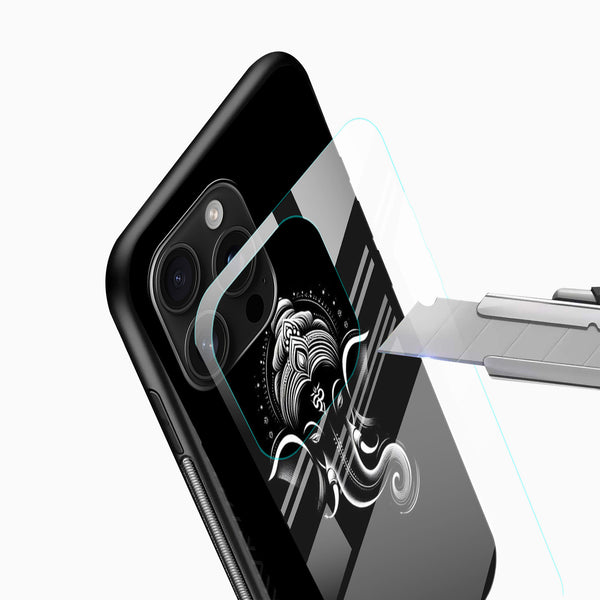 Minimal Black Ganesha Glass Mobile Cover - Cover Stall