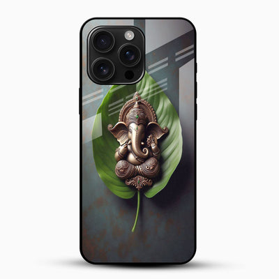 Divine Ganesha Leaf Art Glass Phone Case