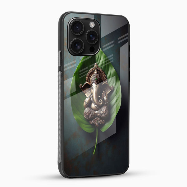 Divine Ganesha Leaf Art Glass Phone Case - Cover Stall