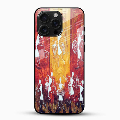 Tribal Celebration Warli Art Glass Phone Case