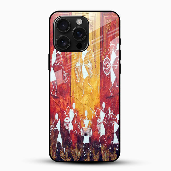 Tribal Celebration Warli Art Glass Phone Case - Cover Stall