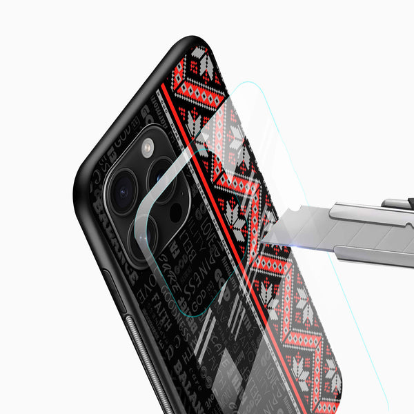 Red Ethnic Strip Glass Mobile Case – Modern Folk Fusion Design - Cover Stall