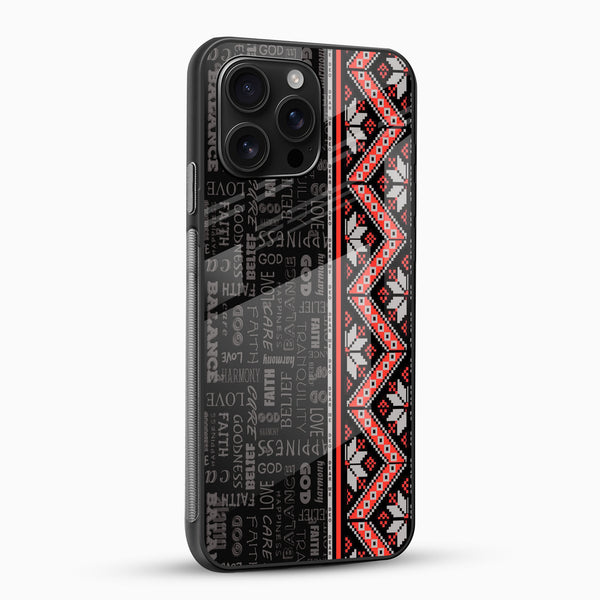 Red Ethnic Strip Glass Mobile Case – Modern Folk Fusion Design - Cover Stall
