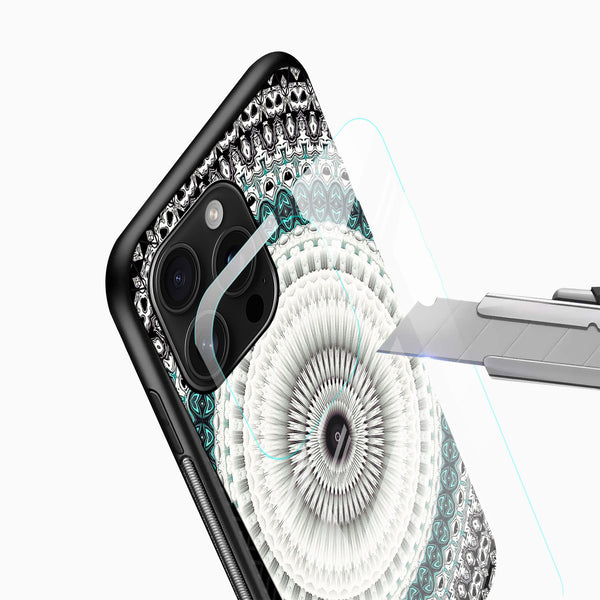 Black & White Teal Mandala Glass Mobile Case - Cover Stall