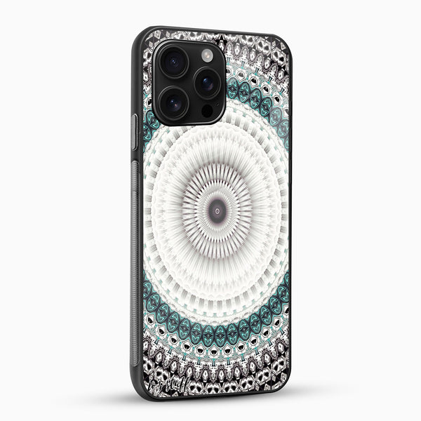 Black & White Teal Mandala Glass Mobile Case - Cover Stall