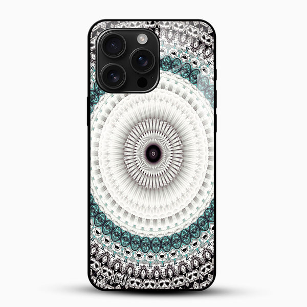 Black & White Teal Mandala Glass Mobile Case - Cover Stall