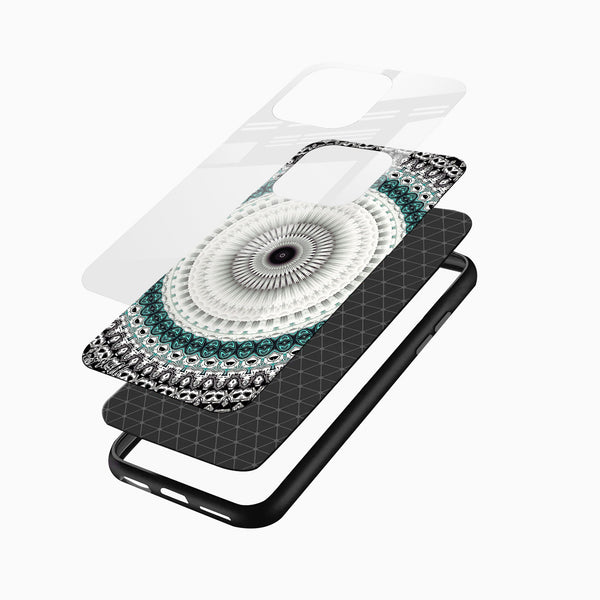Black & White Teal Mandala Glass Mobile Case - Cover Stall