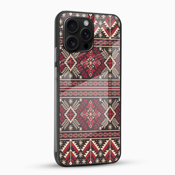 Ethnic Red & Beige Pattern Glass Mobile Case - Cover Stall