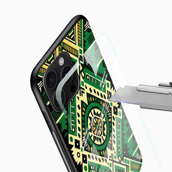 Green Aztec Tribal Glass Phone Case - Cover Stall