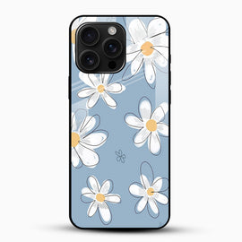 Blue Daisy Floral Glass Mobile Case – Soft Aesthetic Design