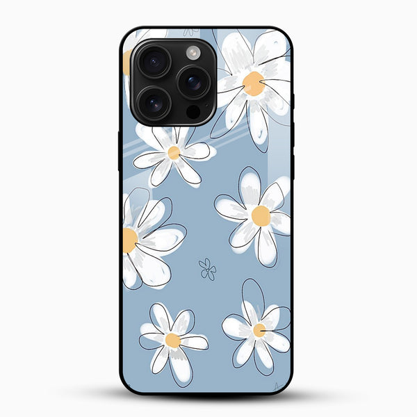 Blue Daisy Floral Glass Mobile Case – Soft Aesthetic Design - Cover Stall