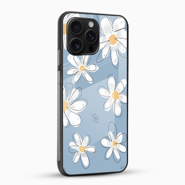 Blue Daisy Floral Glass Mobile Case – Soft Aesthetic Design - Cover Stall