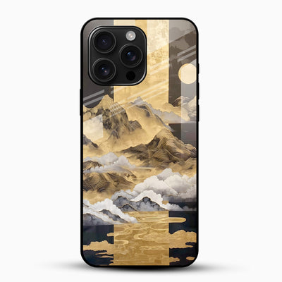 Golden Mist Mountains Glass Mobile Case – Luxury Landscape Art Design