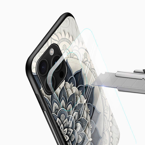 Grey Lotus Mandala Glass Mobile Case - Cover Stall
