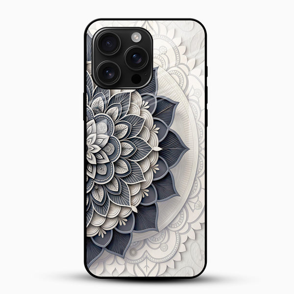 Grey Lotus Mandala Glass Mobile Case - Cover Stall