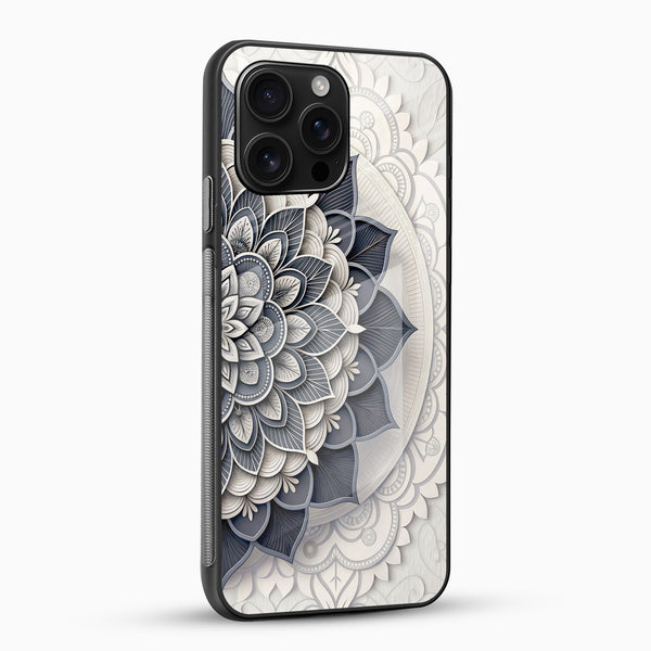 Grey Lotus Mandala Glass Mobile Case - Cover Stall